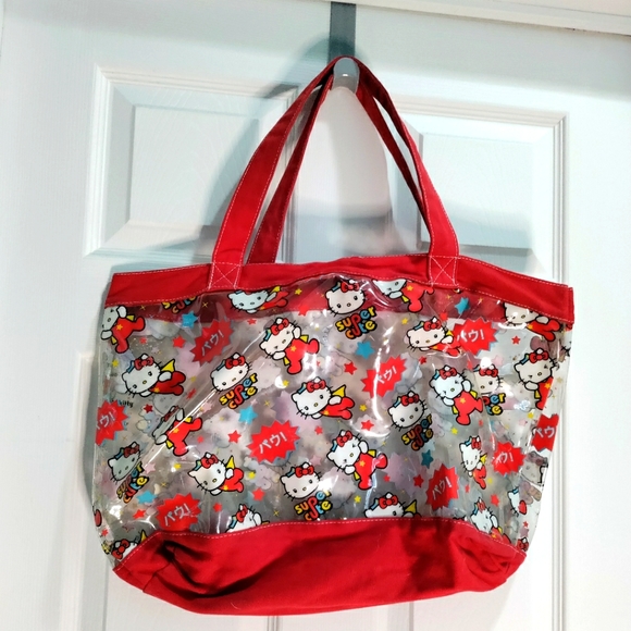 Japanese hello kitty superhero clear/red large tote bag - Picture 1 of 3